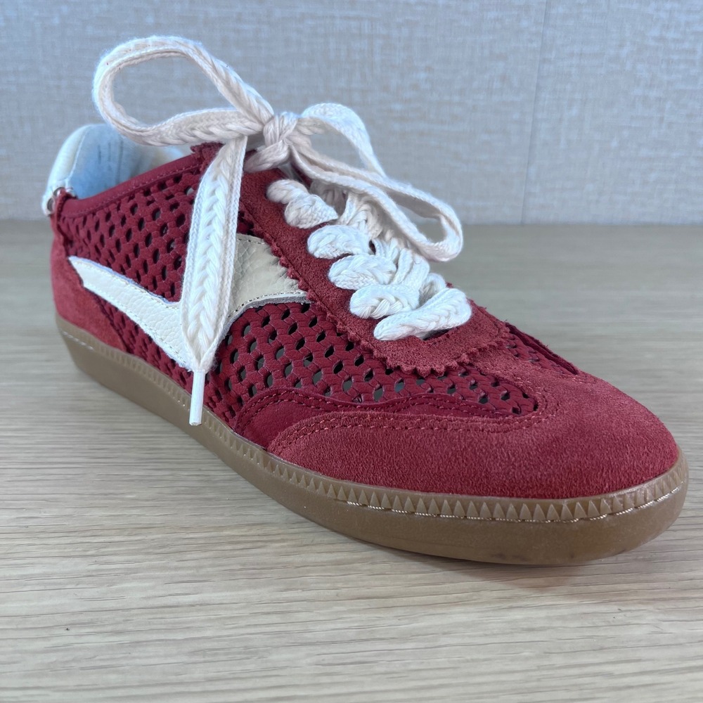 Dolce Vita Notice Red Suede Woven Leather Sneakers Gum Sole Lace Up Women Size 7